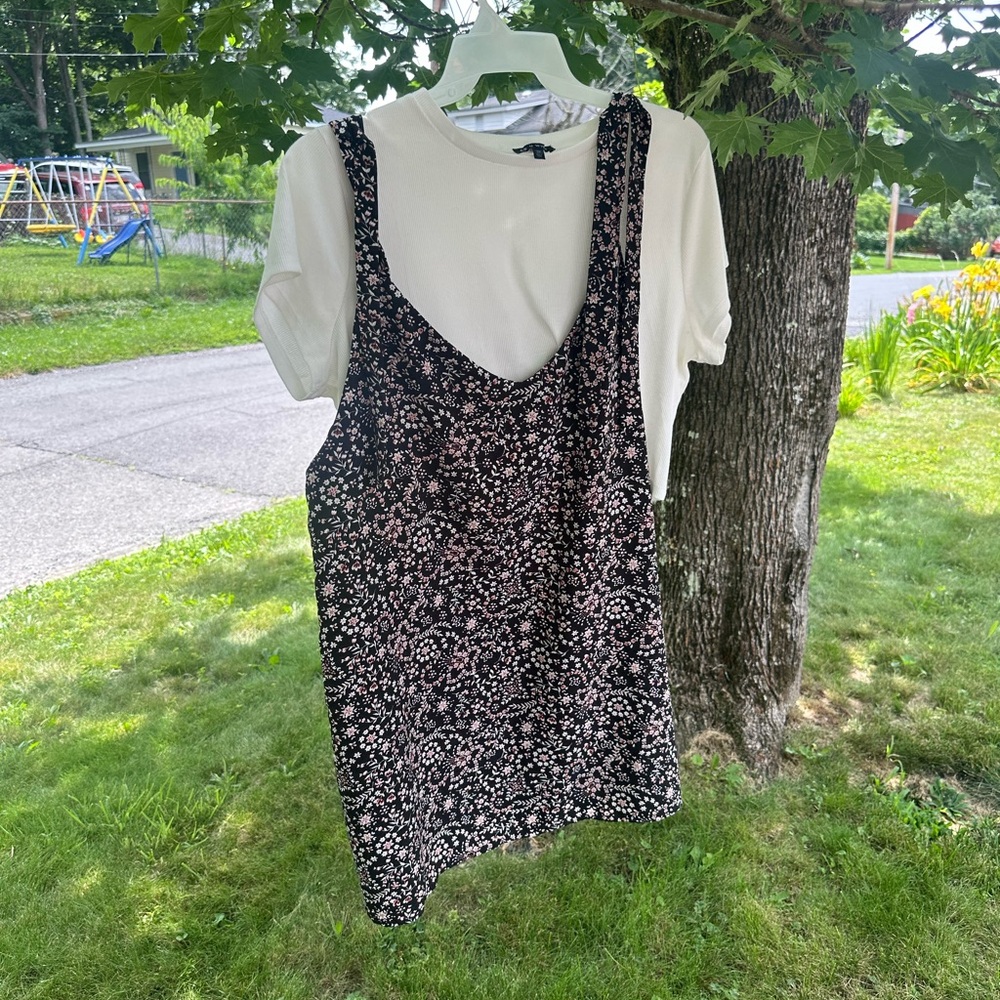 Floral Black and White Women's tank dress with tee